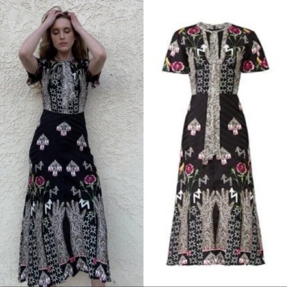 Temperley London Women's Flux Abstract Satin Midi Dress Black Size 6 - Picture 8 of 15